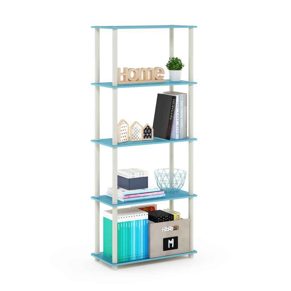 Furinno Turn-N-Tube 5-Tier Multipurpose Shelf Display Rack, Light Blue/White. Picture 4