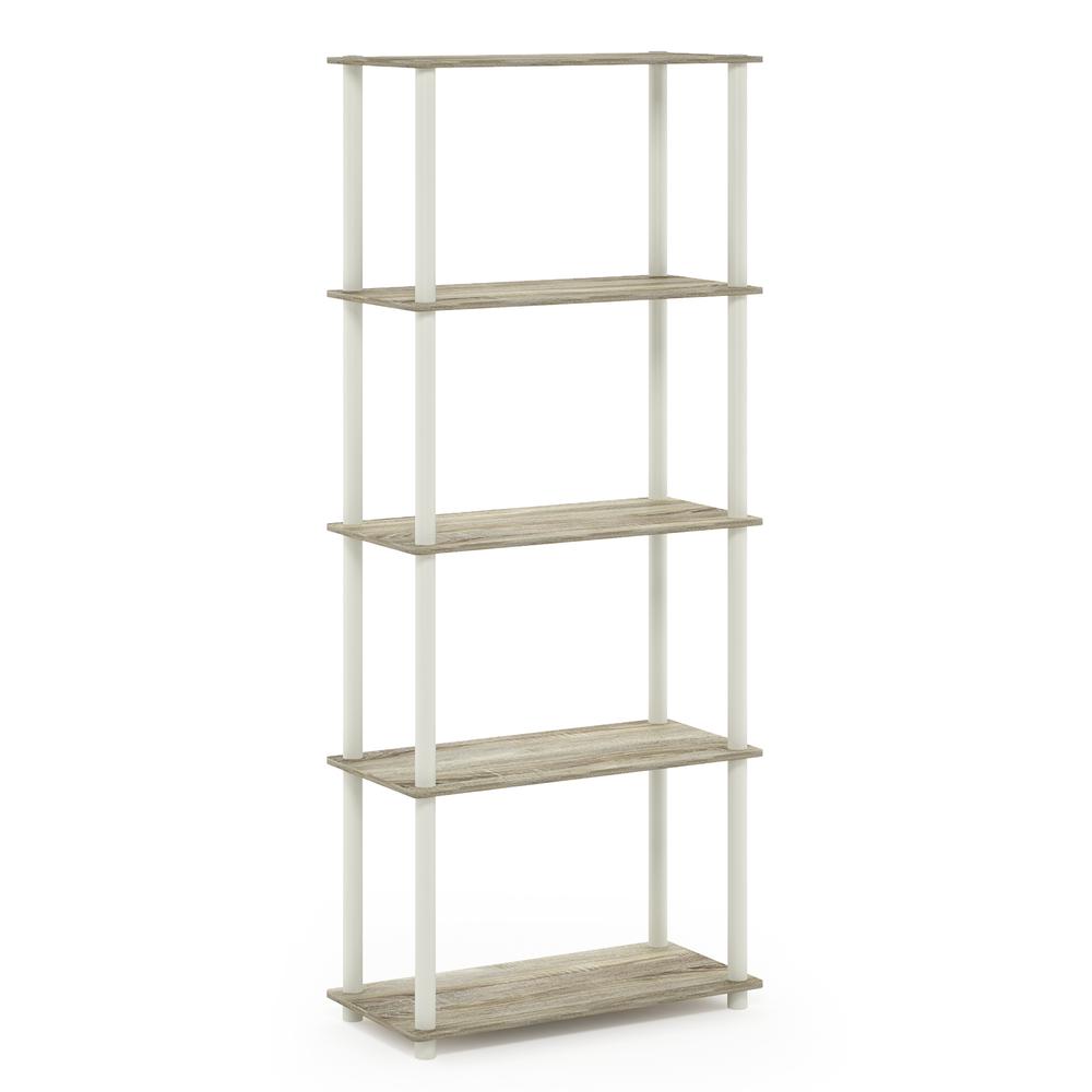 Furinno Turn-N-Tube 5-Tier Multipurpose Shelf Display Rack, Sonoma Oak/White. Picture 1