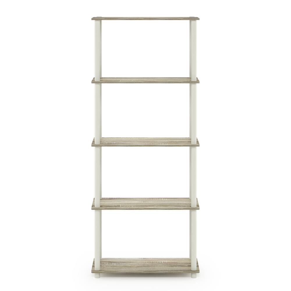 Furinno Turn-N-Tube 5-Tier Multipurpose Shelf Display Rack, Sonoma Oak/White. Picture 3