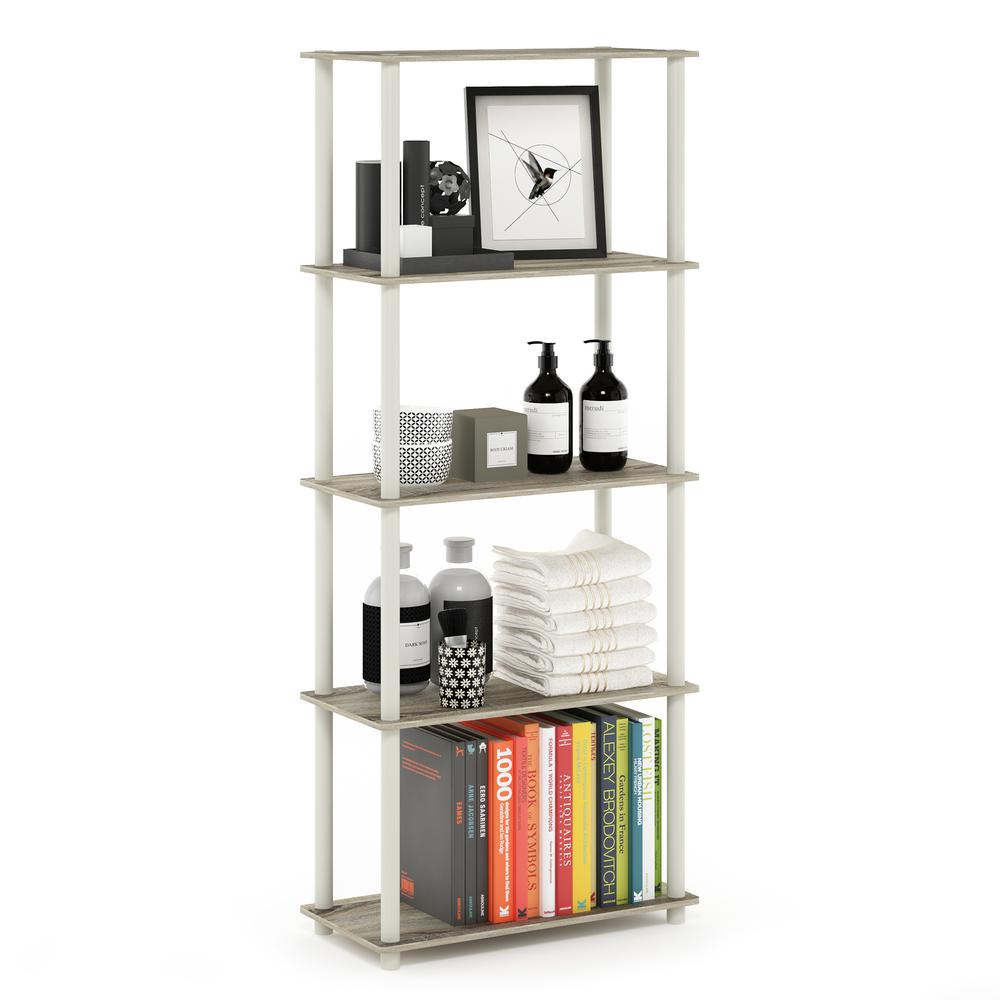 Furinno Turn-N-Tube 5-Tier Multipurpose Shelf Display Rack, Sonoma Oak/White. Picture 4
