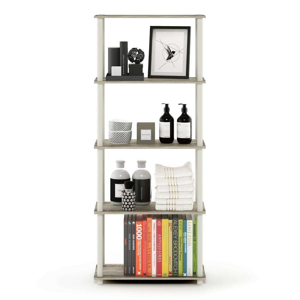 Furinno Turn-N-Tube 5-Tier Multipurpose Shelf Display Rack, Sonoma Oak/White. Picture 5