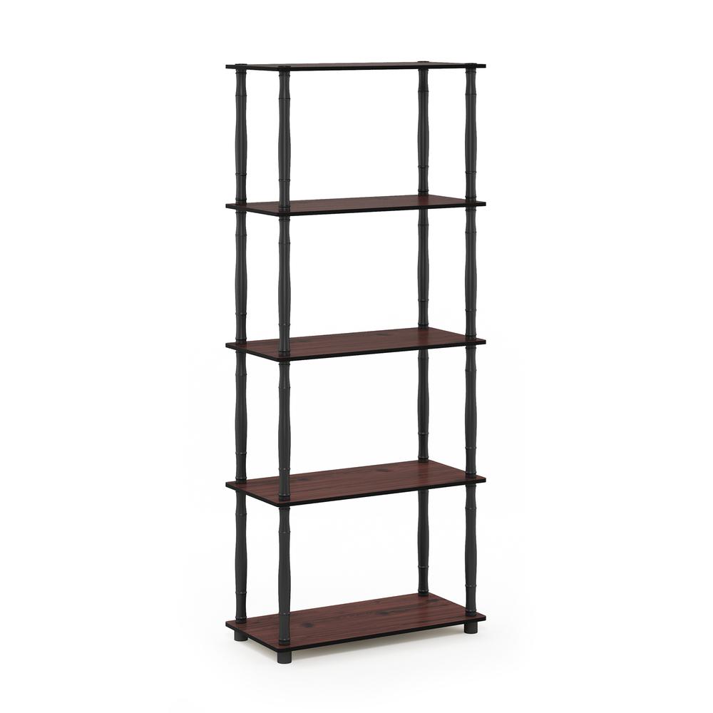Furinno Turn-N-Tube 5-Tier Multipurpose Shelf Display Rack with Classic Tubes, Dark Cherry/Black. Picture 1