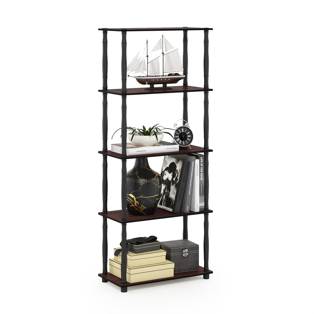 Furinno Turn-N-Tube 5-Tier Multipurpose Shelf Display Rack with Classic Tubes, Dark Cherry/Black. Picture 4