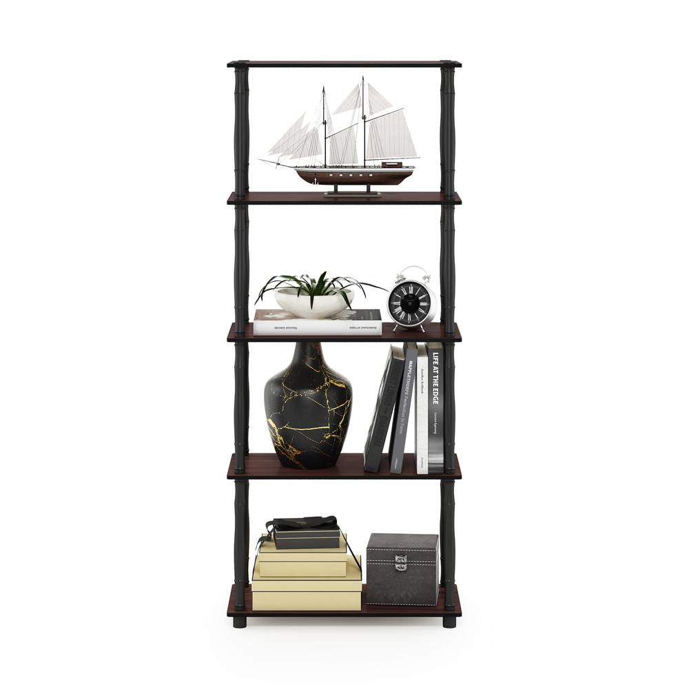 Furinno Turn-N-Tube 5-Tier Multipurpose Shelf Display Rack with Classic Tubes, Dark Cherry/Black. Picture 5