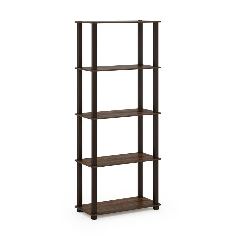 Furinno Turn-S-Tube 5-Tier Multipurpose Shelf Display Rack with Square Tubes, Walnut/Brown. Picture 1