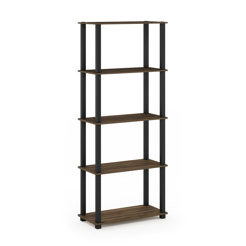 Furinno Turn-S-Tube 5-Tier Multipurpose Shelf Display Rack with Square Tubes, Columbia Walnut/Black. Picture 1