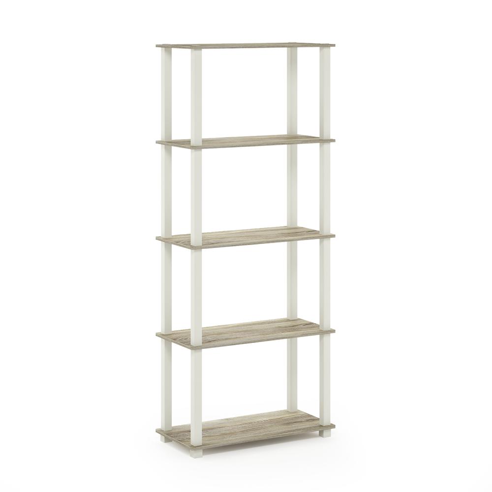 Furinno Turn-S-Tube 5-Tier Multipurpose Shelf Display Rack with Square Tubes, Sonoma Oak/White. Picture 1