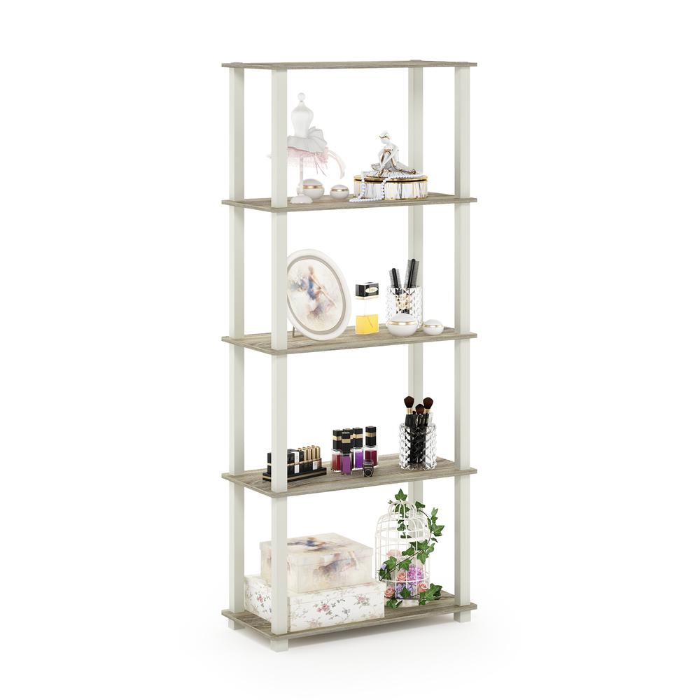 Furinno Turn-S-Tube 5-Tier Multipurpose Shelf Display Rack with Square Tubes, Sonoma Oak/White. Picture 4