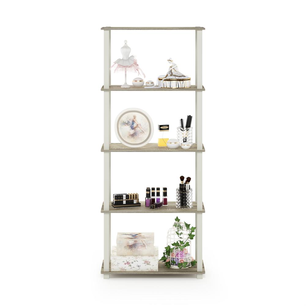 Furinno Turn-S-Tube 5-Tier Multipurpose Shelf Display Rack with Square Tubes, Sonoma Oak/White. Picture 5