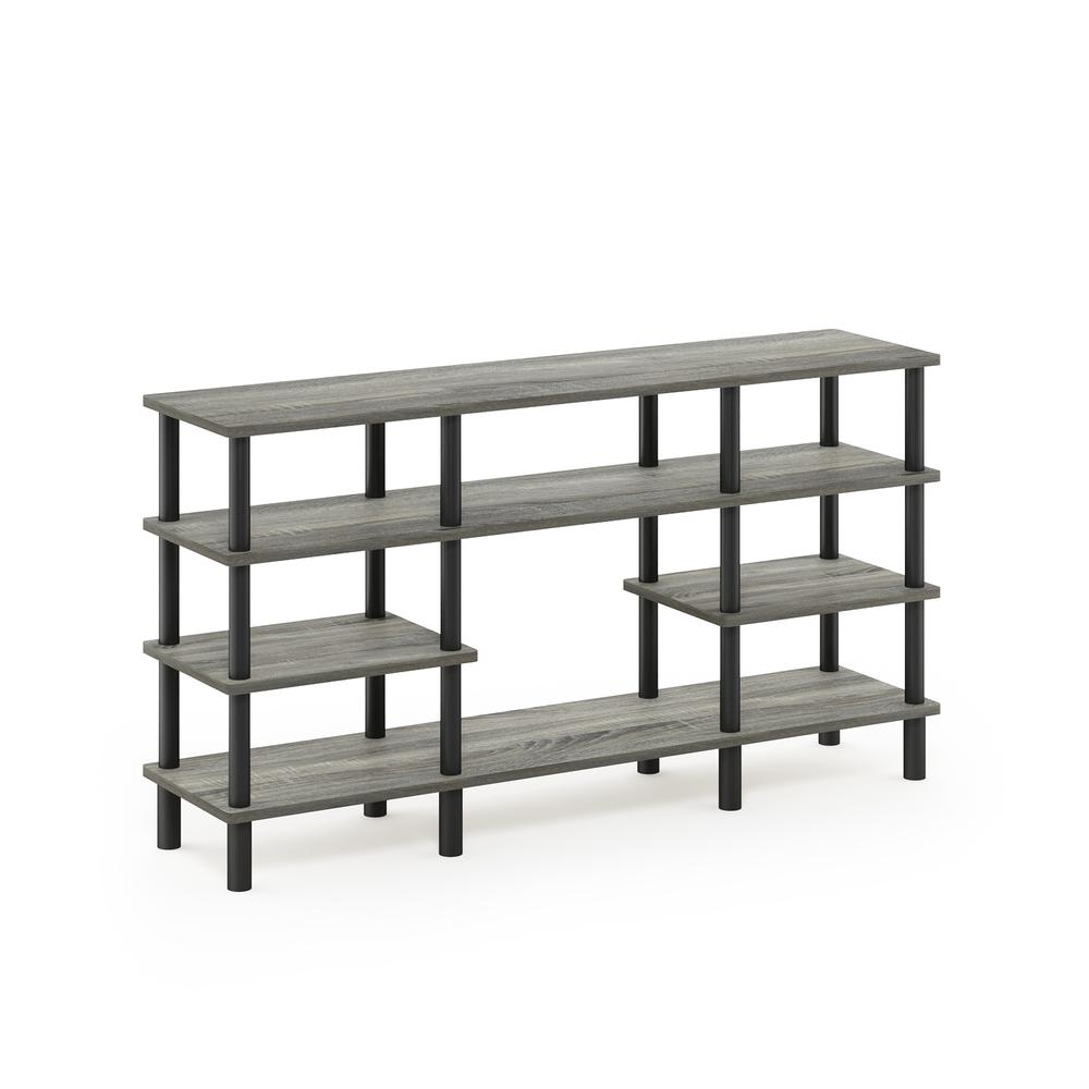 Furinno Turn-N-Tube 4-Tier Multipurpose Wide Shelf, French Oak Grey/Black. Picture 1