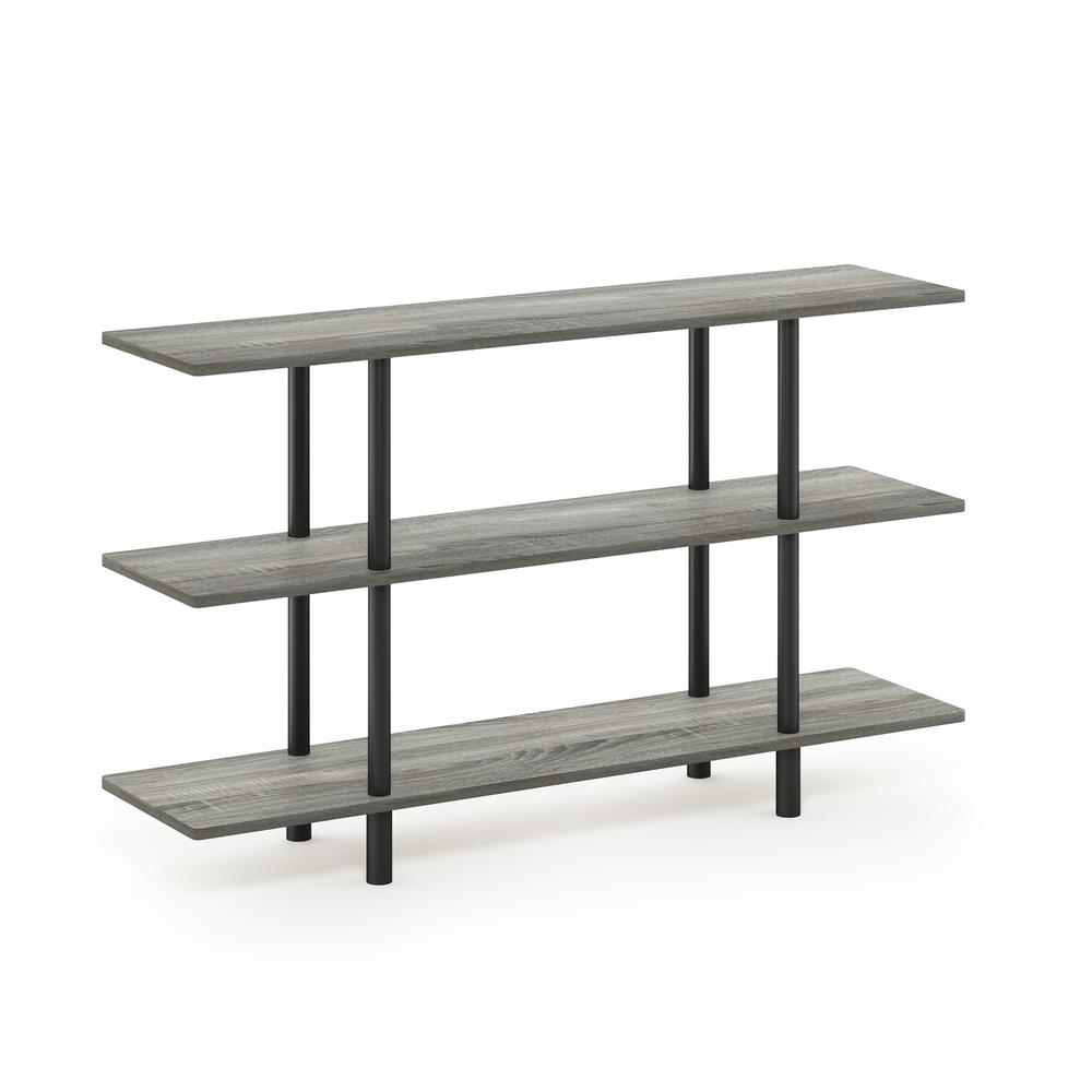 Furinno Turn-N-Tube 3-Tier Wide Display Shelf, French Oak Grey/Black. Picture 1