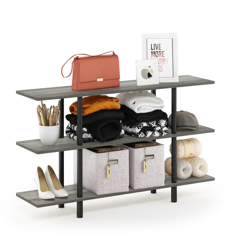 Furinno Turn-N-Tube 3-Tier Wide Display Shelf, French Oak Grey/Black. Picture 4