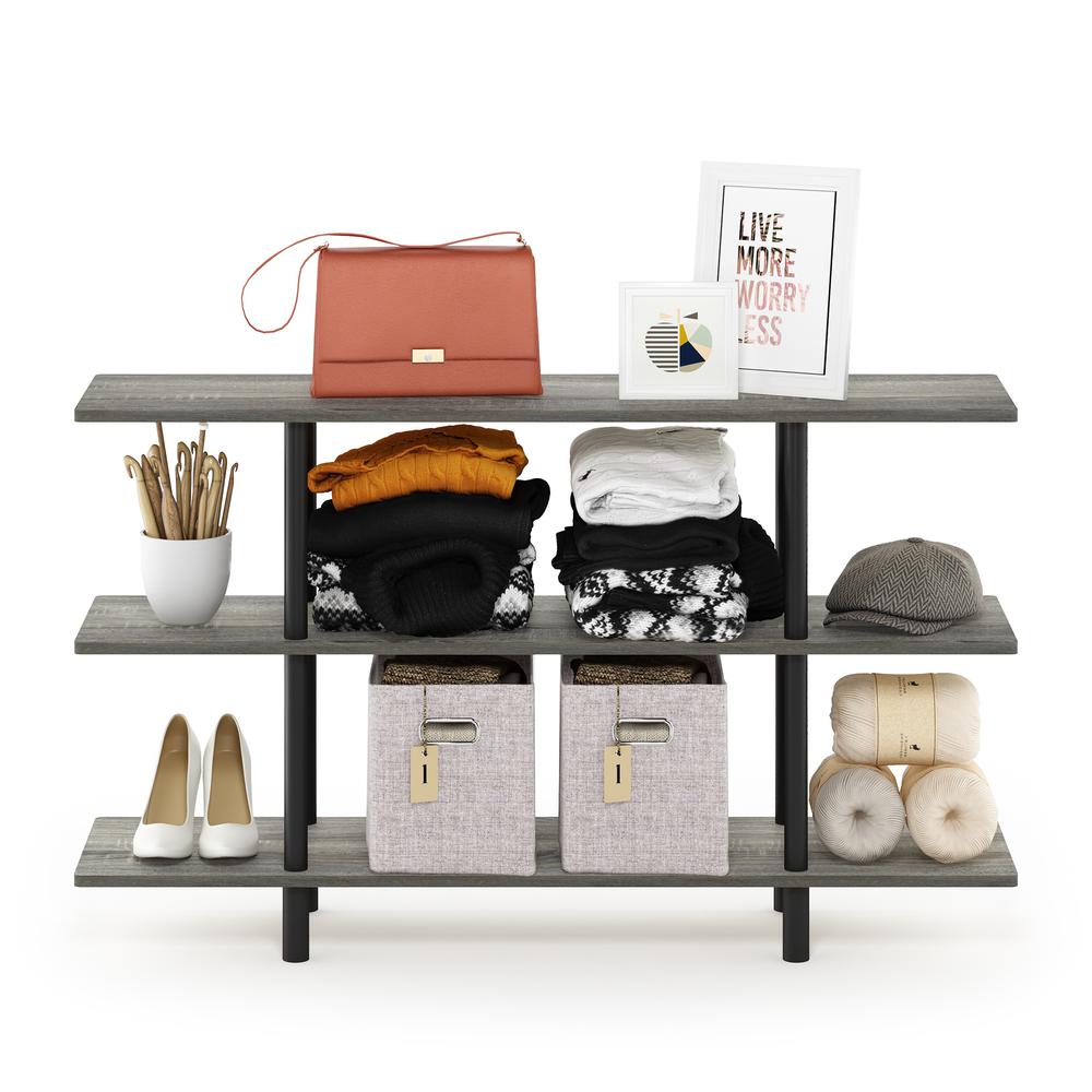 Furinno Turn-N-Tube 3-Tier Wide Display Shelf, French Oak Grey/Black. Picture 5