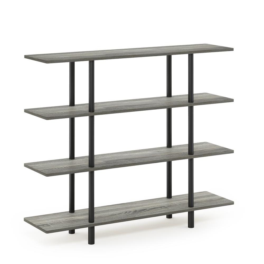 Furinno Turn-N-Tube 4-Tier Wide Display Shelf, French Oak Grey/Black. Picture 1