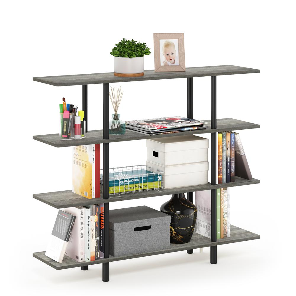 Furinno Turn-N-Tube 4-Tier Wide Display Shelf, French Oak Grey/Black. Picture 4