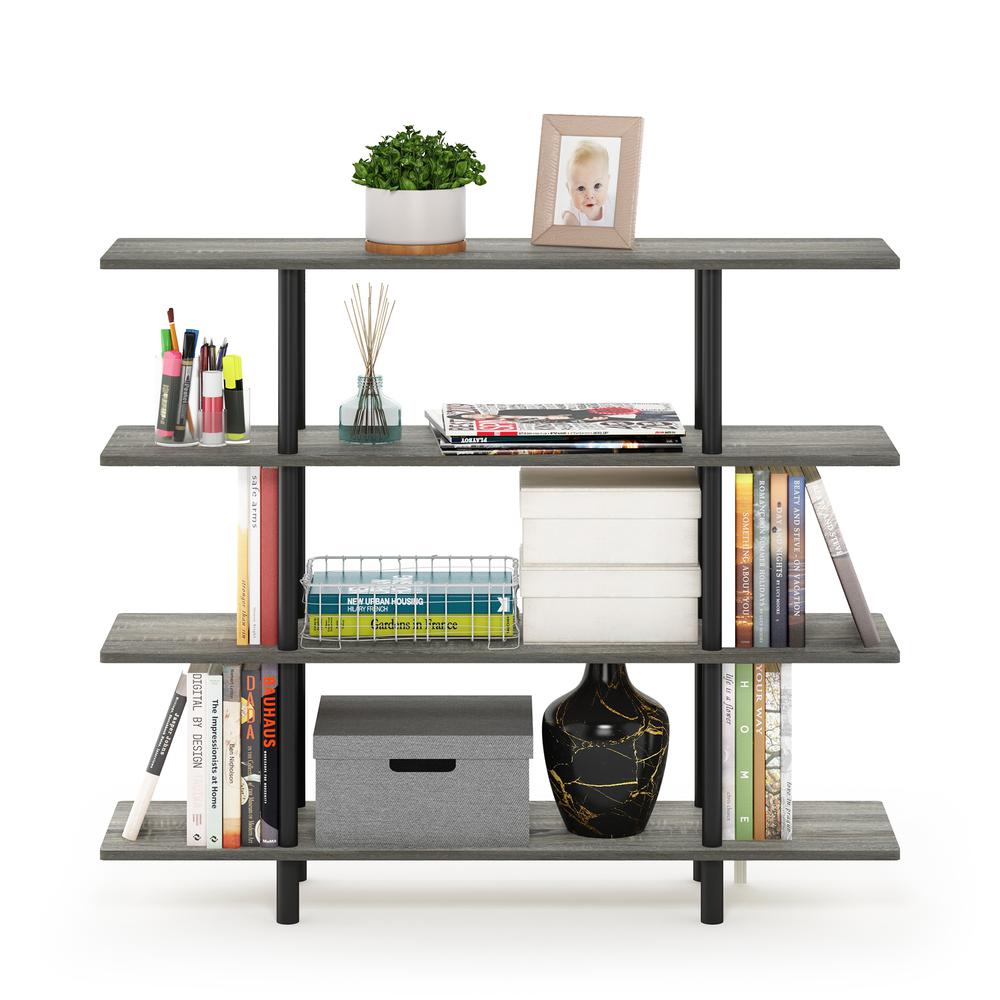 Furinno Turn-N-Tube 4-Tier Wide Display Shelf, French Oak Grey/Black. Picture 5