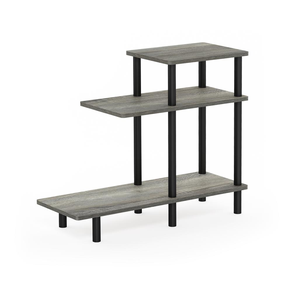 Furinno Turn-N-Tube 3-Tier Sofa Side Table, French Oak Grey/Black. Picture 1