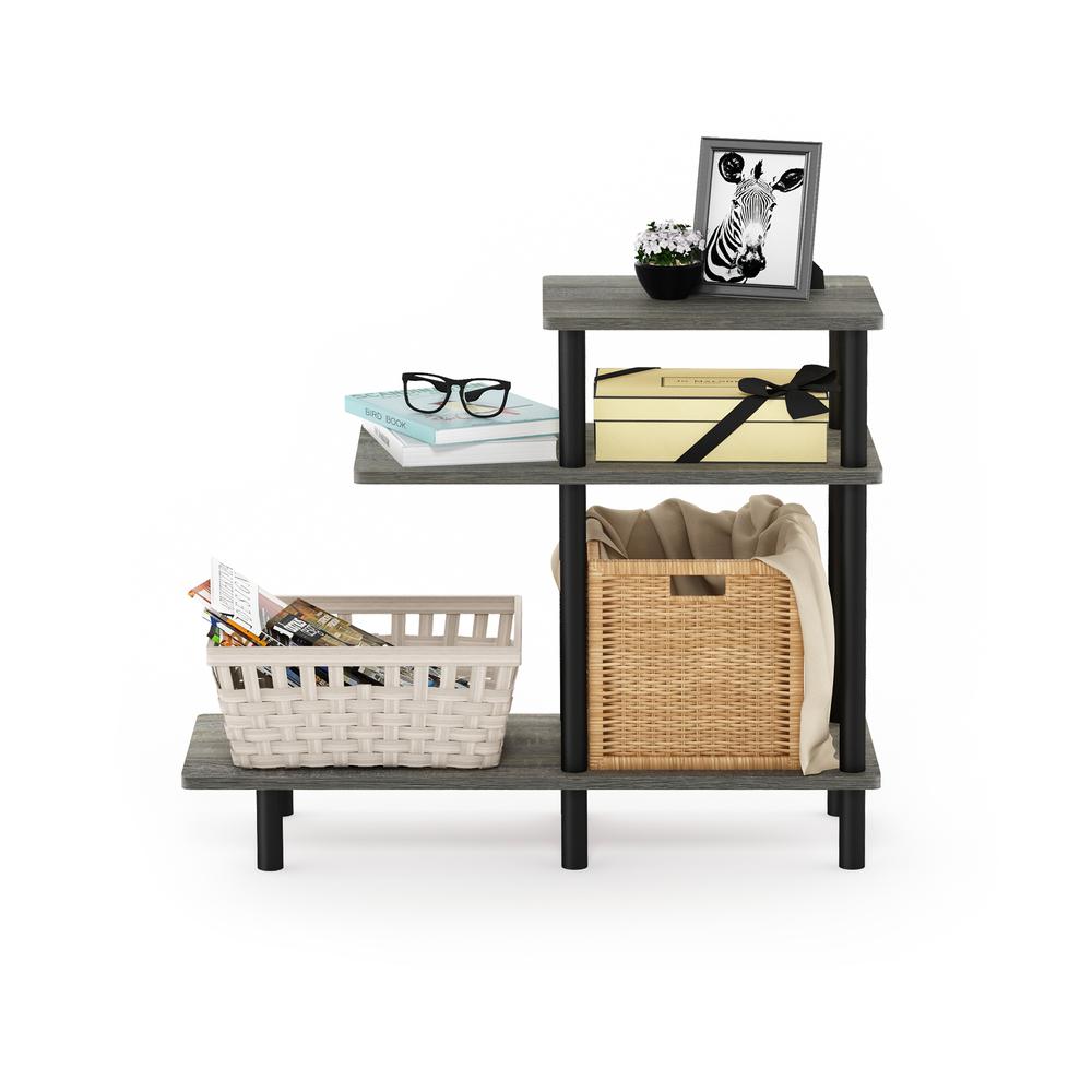 Furinno Turn-N-Tube 3-Tier Sofa Side Table, French Oak Grey/Black. Picture 5