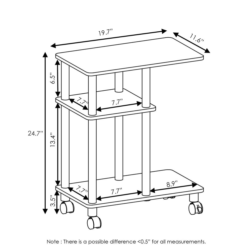Furinno Turn-N-Tube U Shape Sofa Side Table with Casters, French Oak Grey/Black. Picture 2