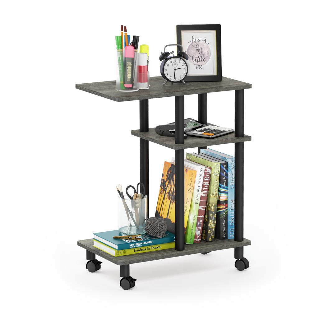 Furinno Turn-N-Tube U Shape Sofa Side Table with Casters, French Oak Grey/Black. Picture 4