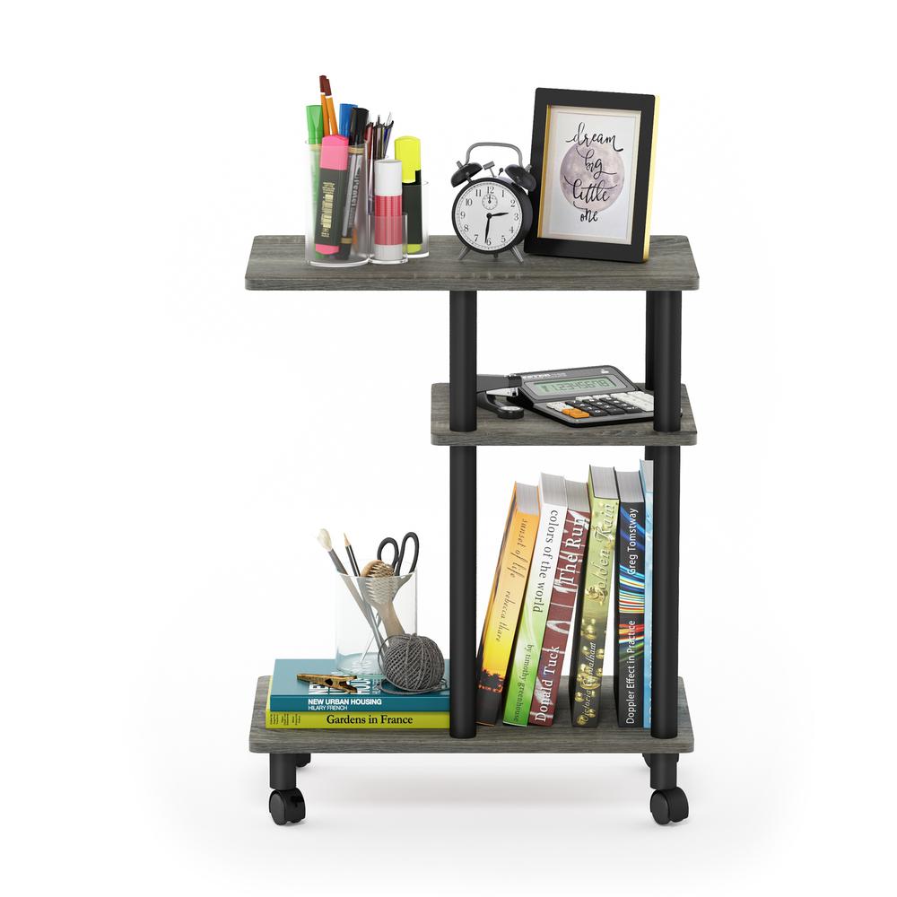 Furinno Turn-N-Tube U Shape Sofa Side Table with Casters, French Oak Grey/Black. Picture 5