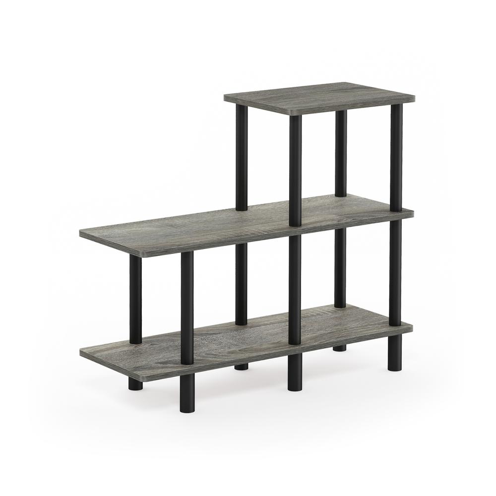 Furinno Turn-N-Tube 3-Tier Cube Ladder Shelf, French Oak Grey/Black. Picture 1