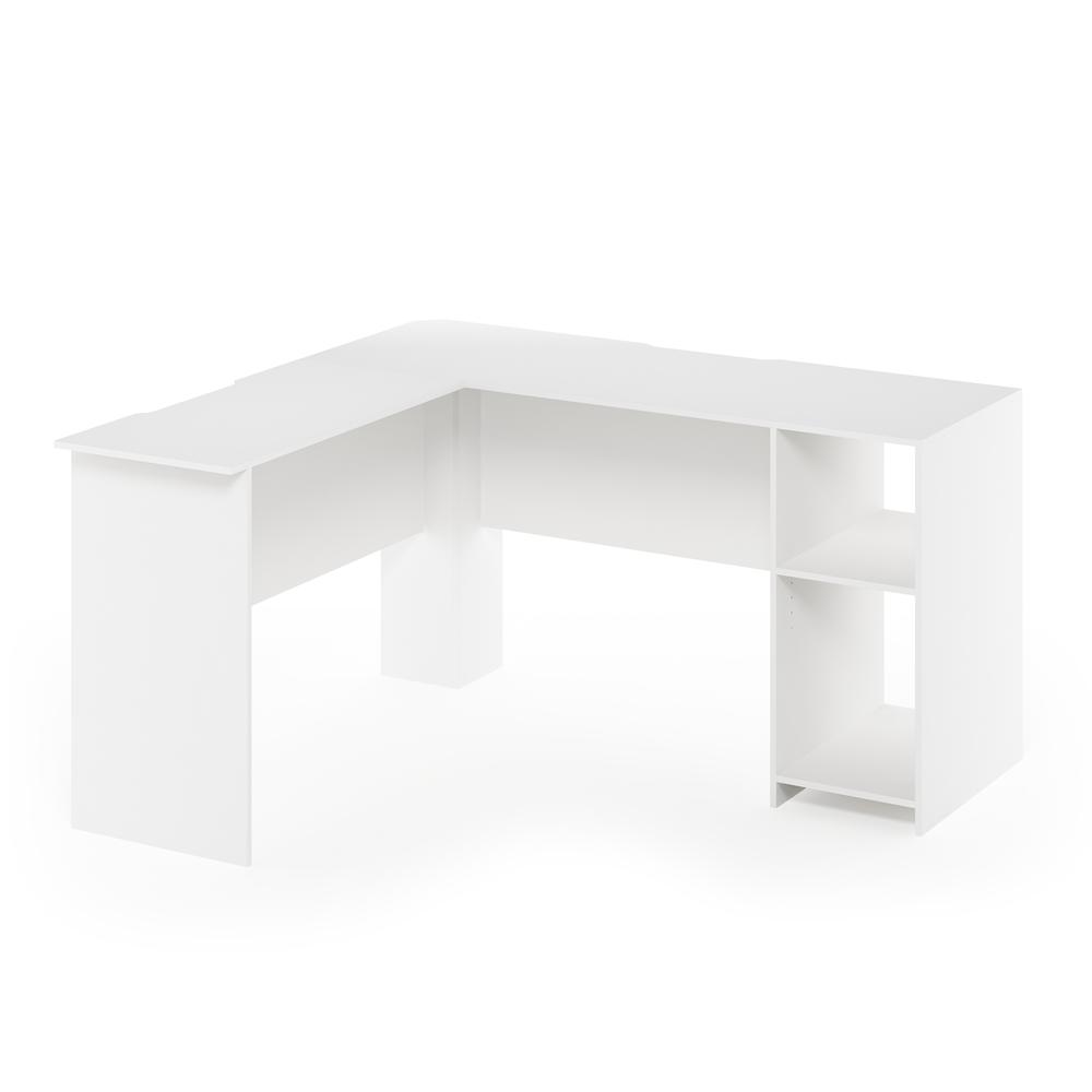 Furinno Indo L-Shaped Desk with Bookshelves, White. Picture 1