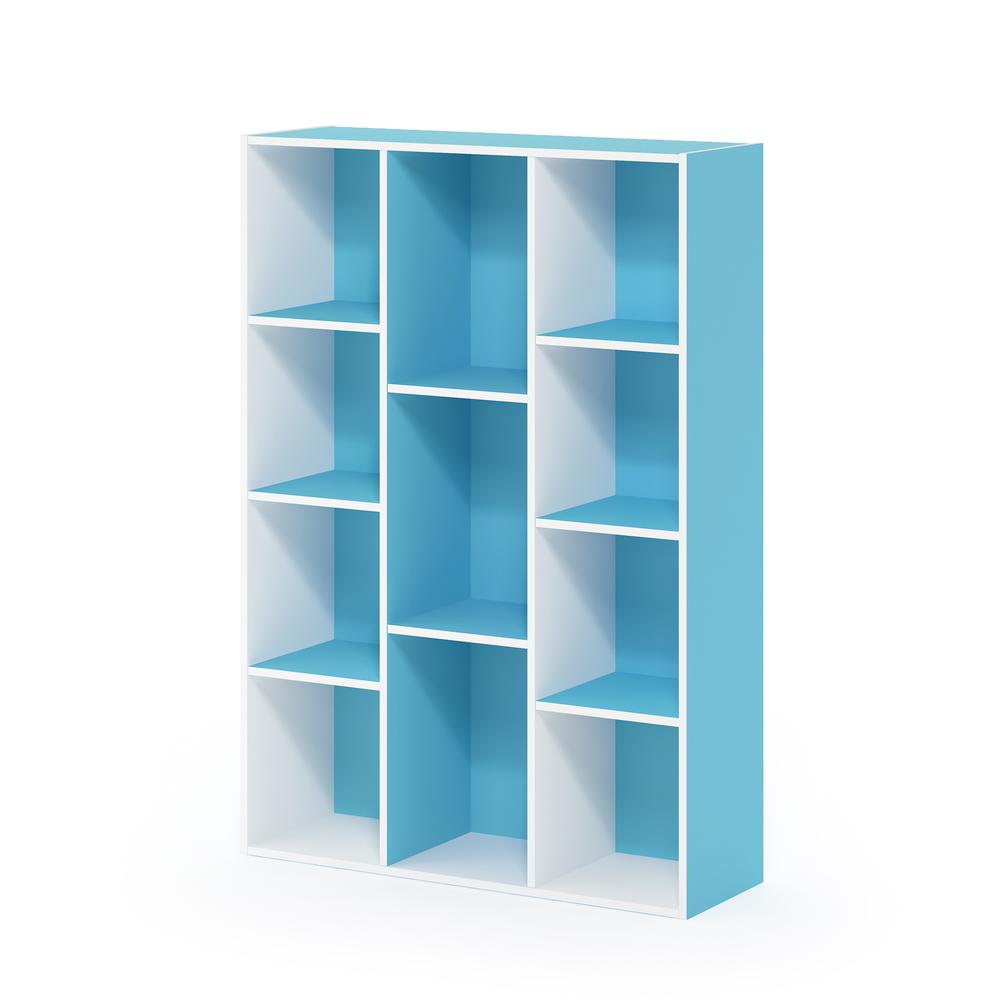 Furinno 11-Cube Reversible Open Shelf Bookcase, White/Light Blue. Picture 1