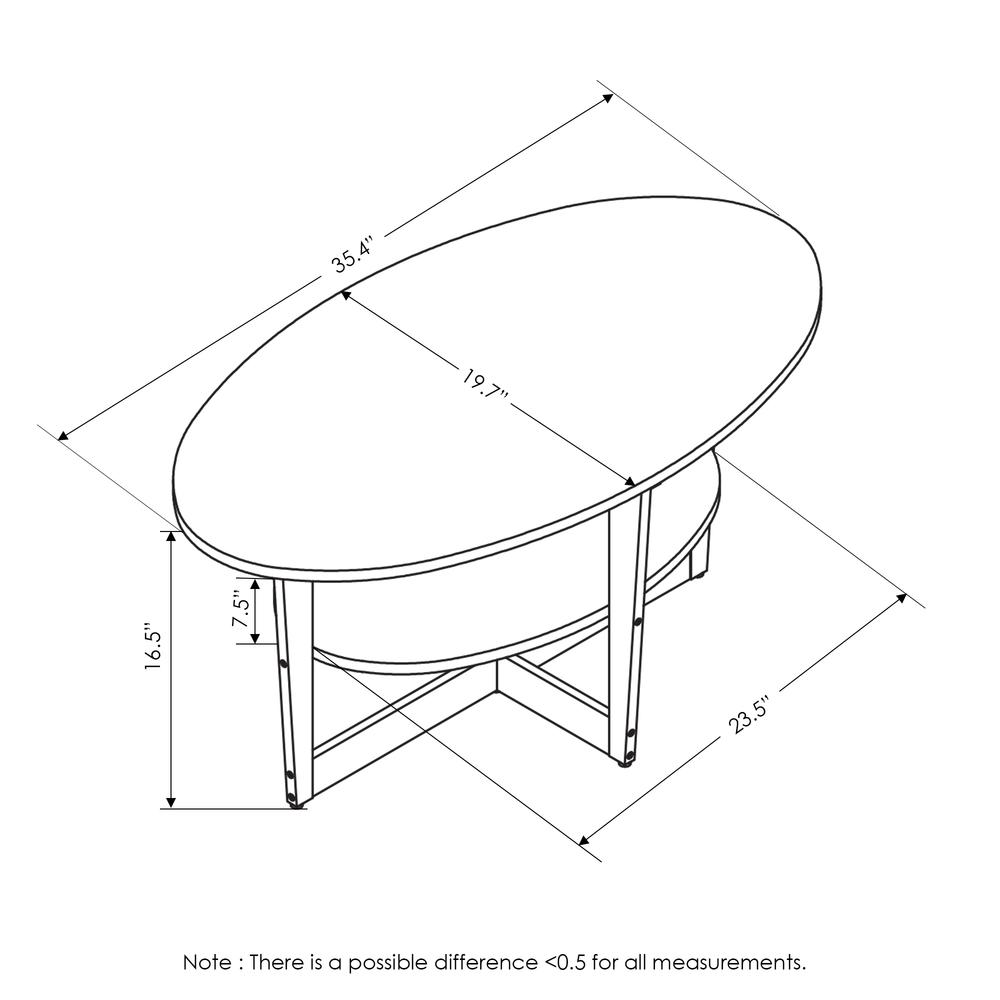 Furinno JAYA Oval Coffee Table, French Oak Grey/Black. Picture 2