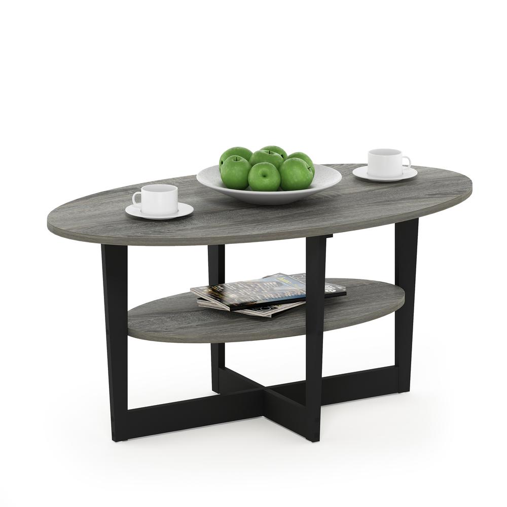Furinno JAYA Oval Coffee Table, French Oak Grey/Black. Picture 4