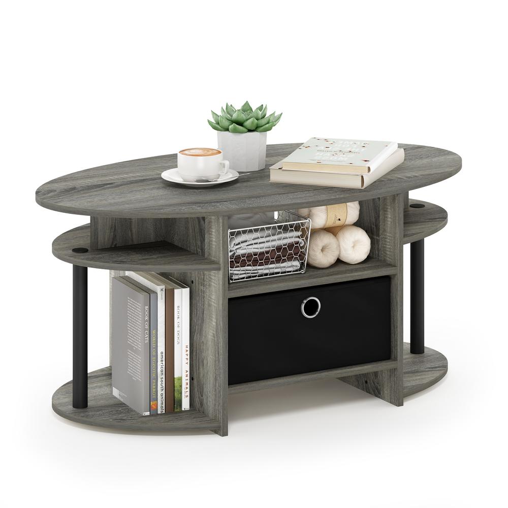 JAYA Simple Design Oval Coffee Table, French Oak Grey/Black/Black. Picture 4