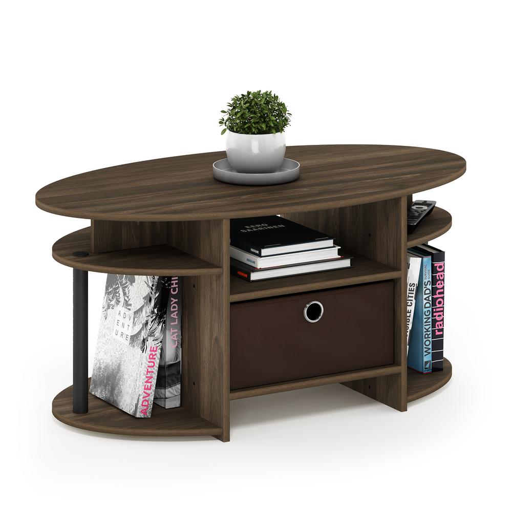JAYA Simple Design Oval Coffee Table, Columbia Walnut/Black/Dark Brown. Picture 4