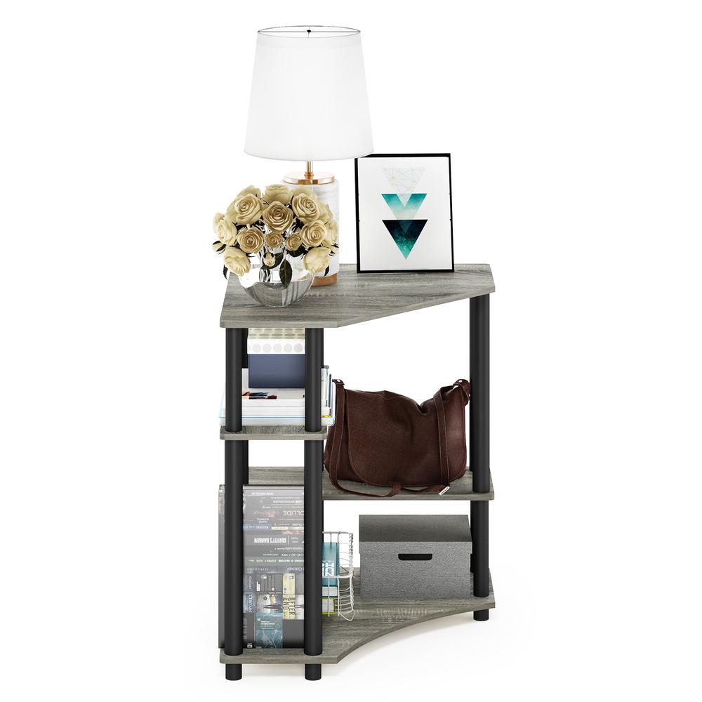 Furinno Turn-N-Tube Space Saving Corner Desk with Shelves, French Oak Grey/Black. Picture 5