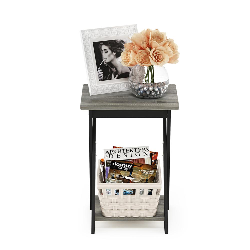 Furinno Modern Simplistic Criss-Crossed End Table, French Oak Grey/Black. Picture 4