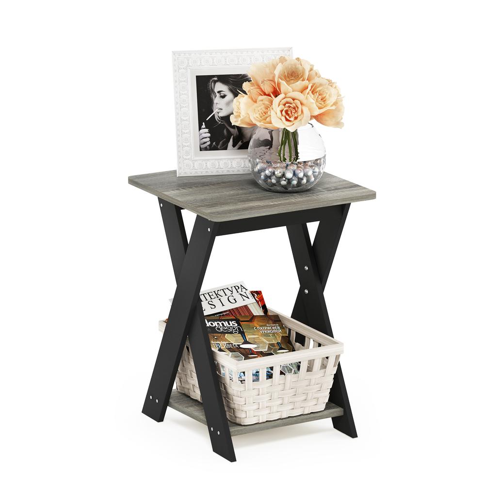 Furinno Modern Simplistic Criss-Crossed End Table, French Oak Grey/Black. Picture 5
