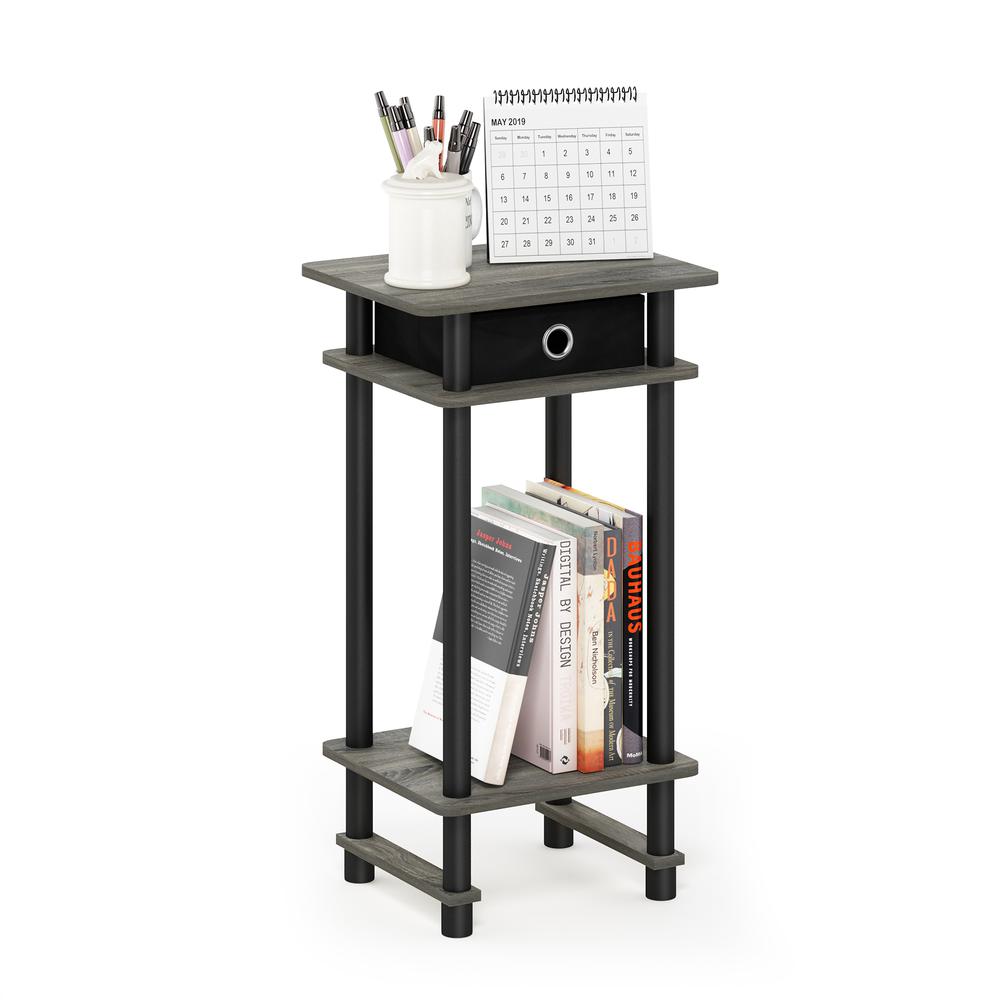 Furinno 17017 Turn-N-Tube Tall End Table with Bin, French Oak Grey/Black/Black. Picture 4