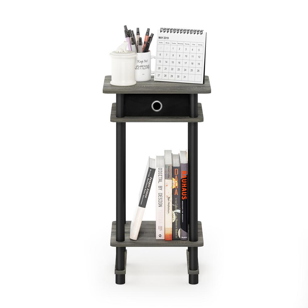 Furinno 17017 Turn-N-Tube Tall End Table with Bin, French Oak Grey/Black/Black. Picture 5