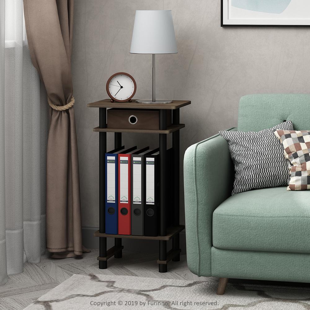Furinno 17017 Turn-N-Tube Tall End Table with Bin, Columbia Walnut/Black/Dark Brown. Picture 6
