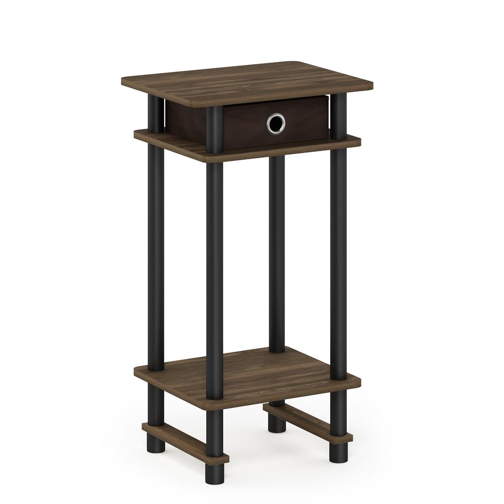Furinno 17017 Turn-N-Tube Tall End Table with Bin, Columbia Walnut/Black/Dark Brown. Picture 1