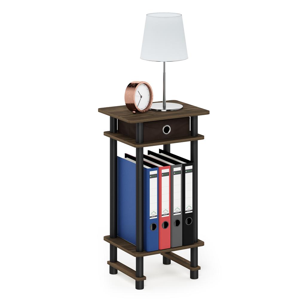 Furinno 17017 Turn-N-Tube Tall End Table with Bin, Columbia Walnut/Black/Dark Brown. Picture 4