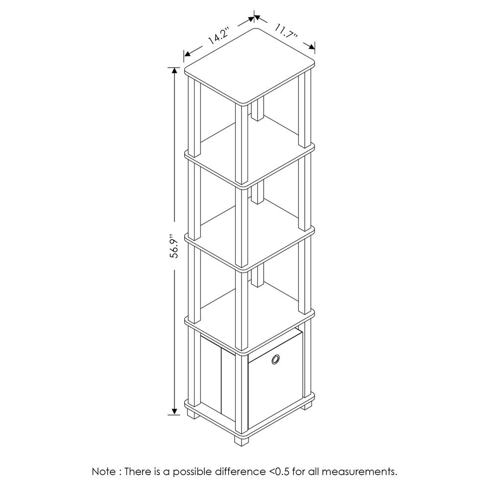 Furinno TNT No Tools 5-Tier Display Decorative Shelf with One Bin, French Oak Grey/Black/Black. Picture 2