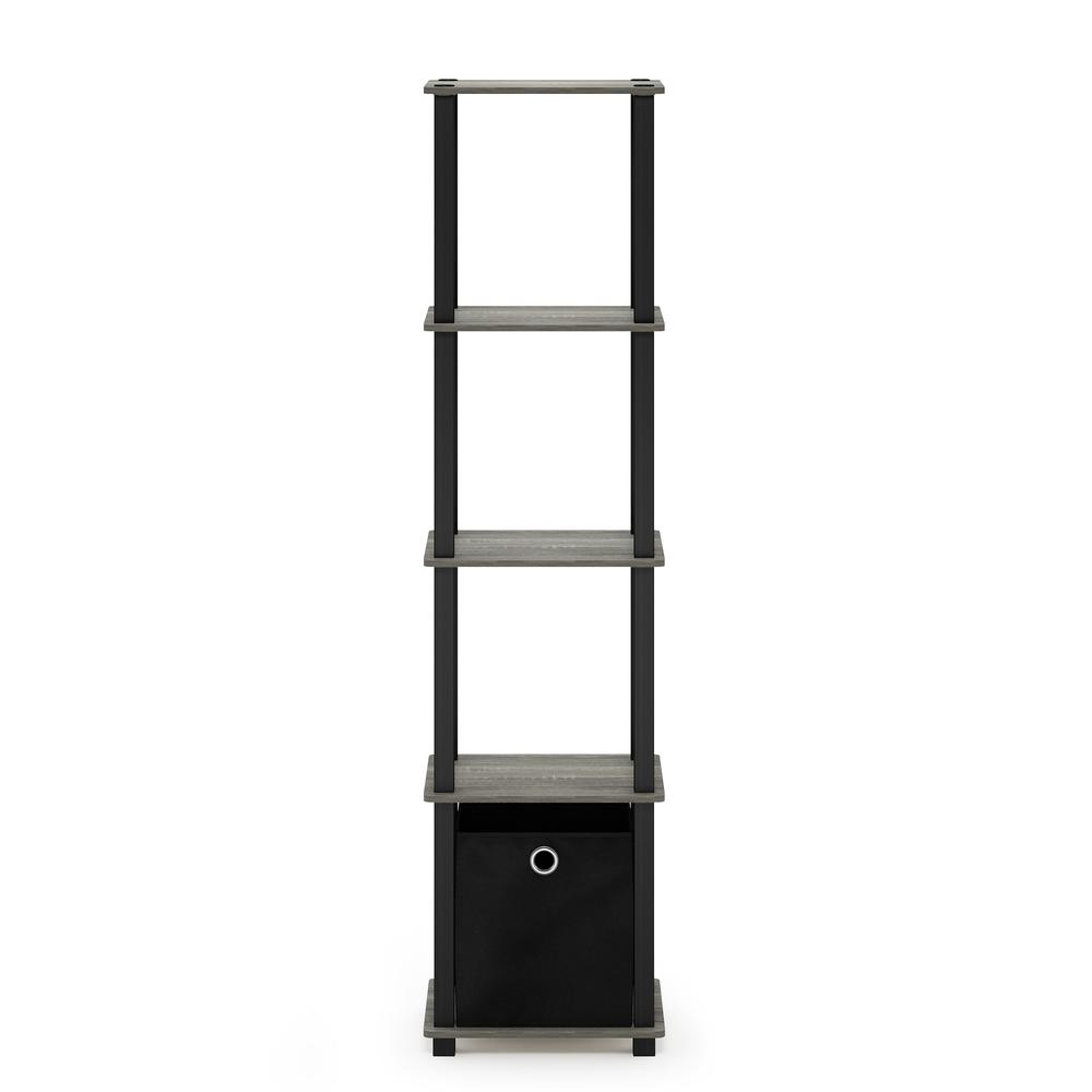 Furinno TNT No Tools 5-Tier Display Decorative Shelf with One Bin, French Oak Grey/Black/Black. Picture 3