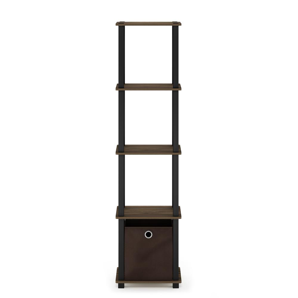 Furinno TNT No Tools 5-Tier Display Decorative Shelf with One Bin, Columbia Walnut/Black/Dark Brown. Picture 3