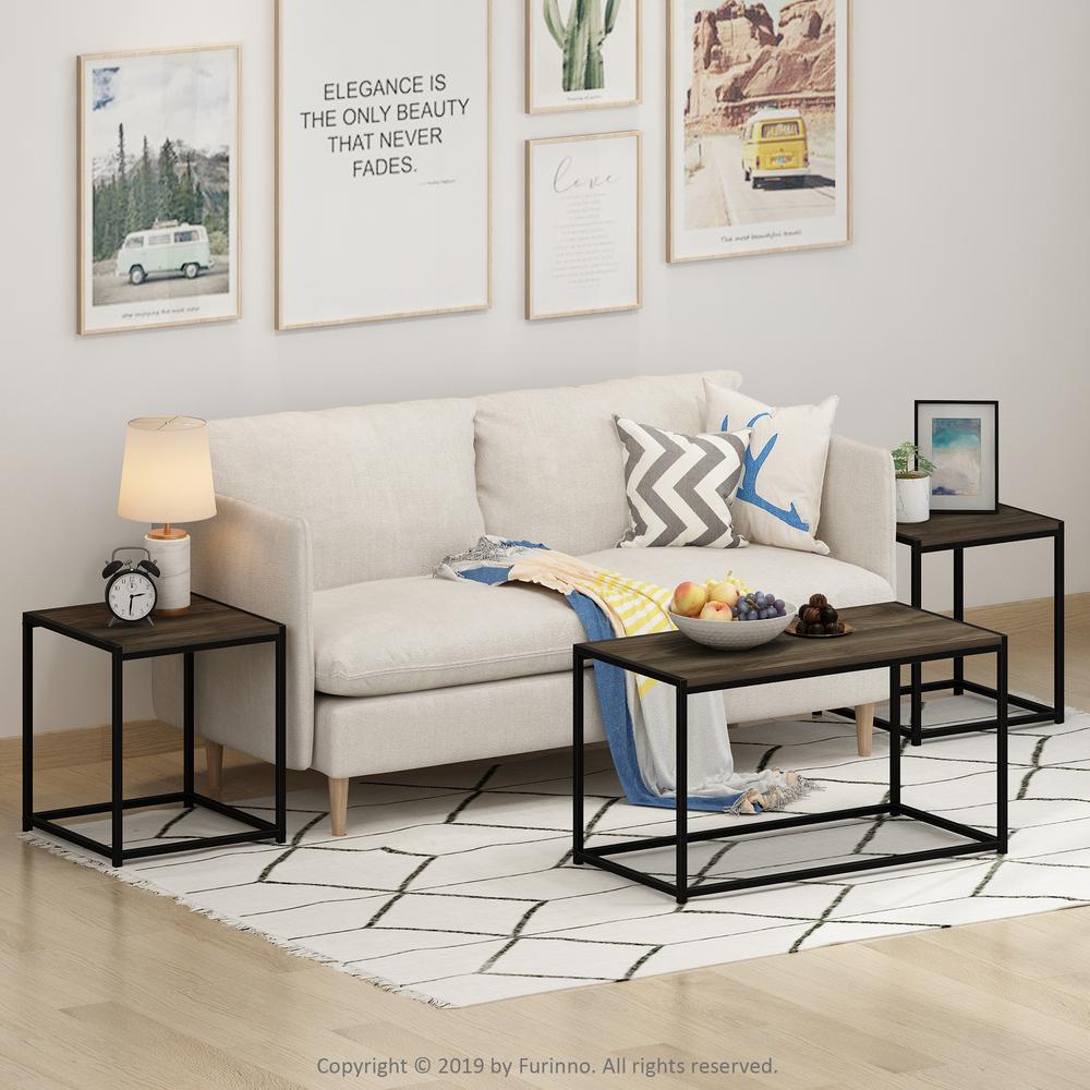 Furinno Camnus Modern Living Room Table Set with One Coffee Table and Two End Tables, Columbia Walnut. Picture 6
