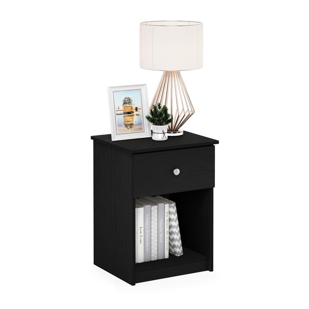 Furinno Lucca Nightstand with One Drawer, Set of 2, Black Oak. Picture 4
