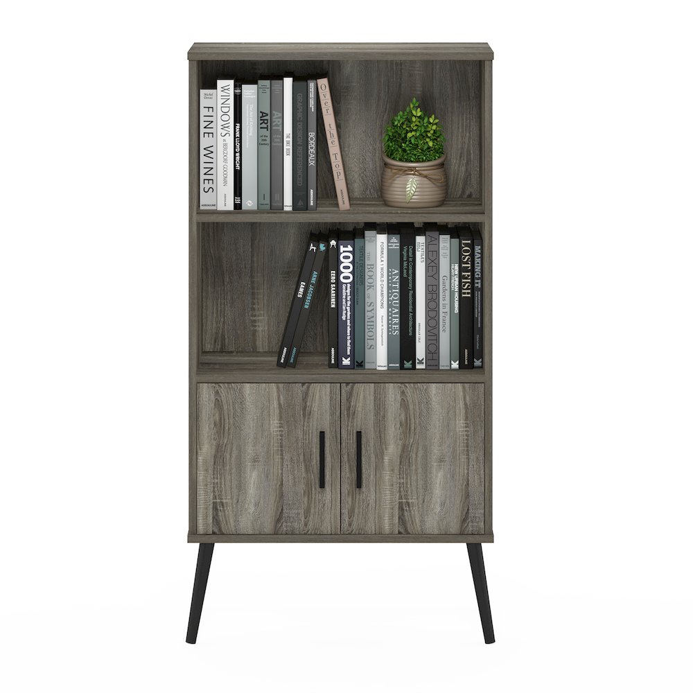 Storage Cabinet with Doors and Shelves, Bookshelf with Legs, Grey Oak. Picture 6