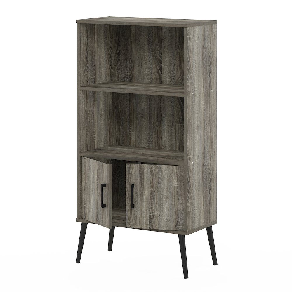 Storage Cabinet with Doors and Shelves, Bookshelf with Legs, Grey Oak. Picture 2