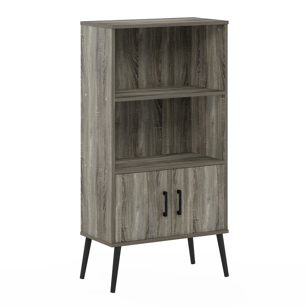 Storage Cabinet with Doors and Shelves, Bookshelf with Legs, Grey Oak. Picture 1