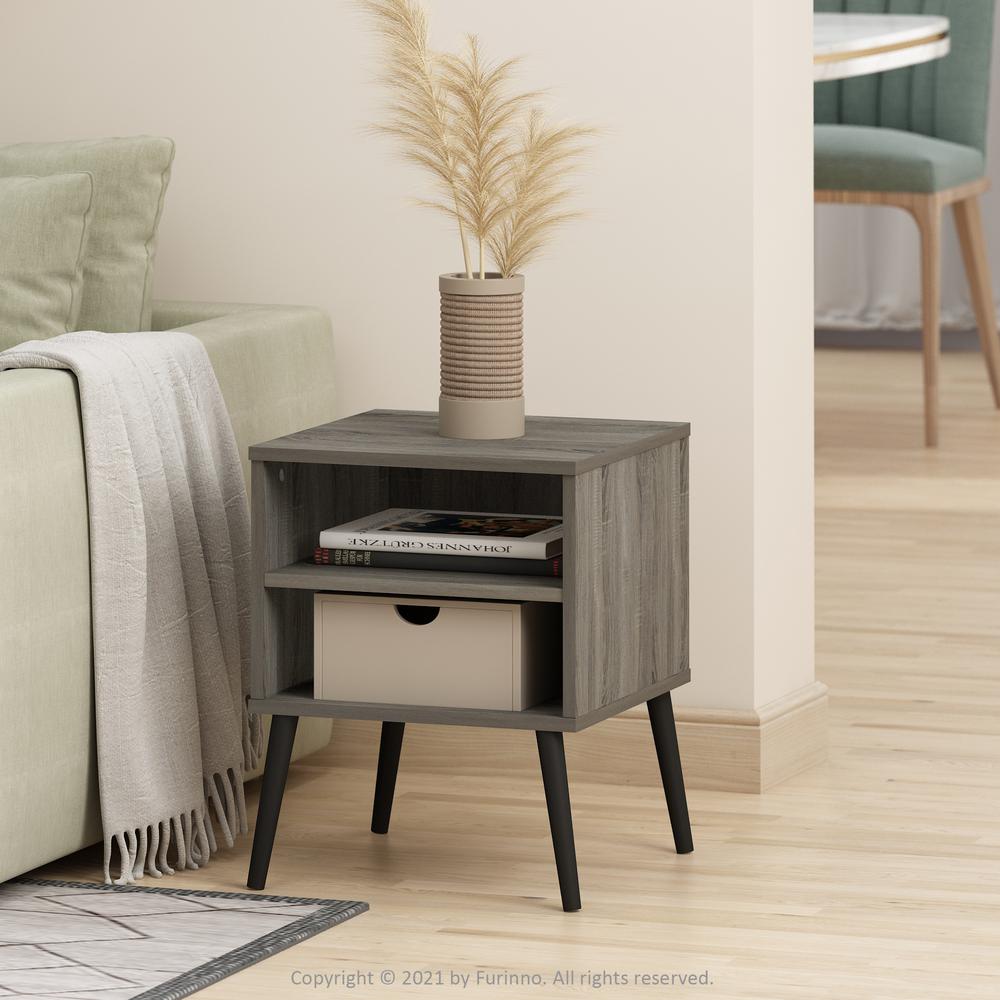 Furinno Claude Mid Century Style End Table with Wood Legs, French Oak Grey. Picture 6