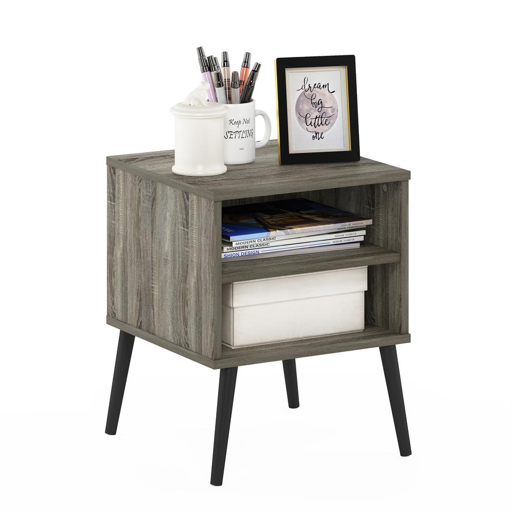Furinno Claude Mid Century Style End Table with Wood Legs, French Oak Grey. Picture 4